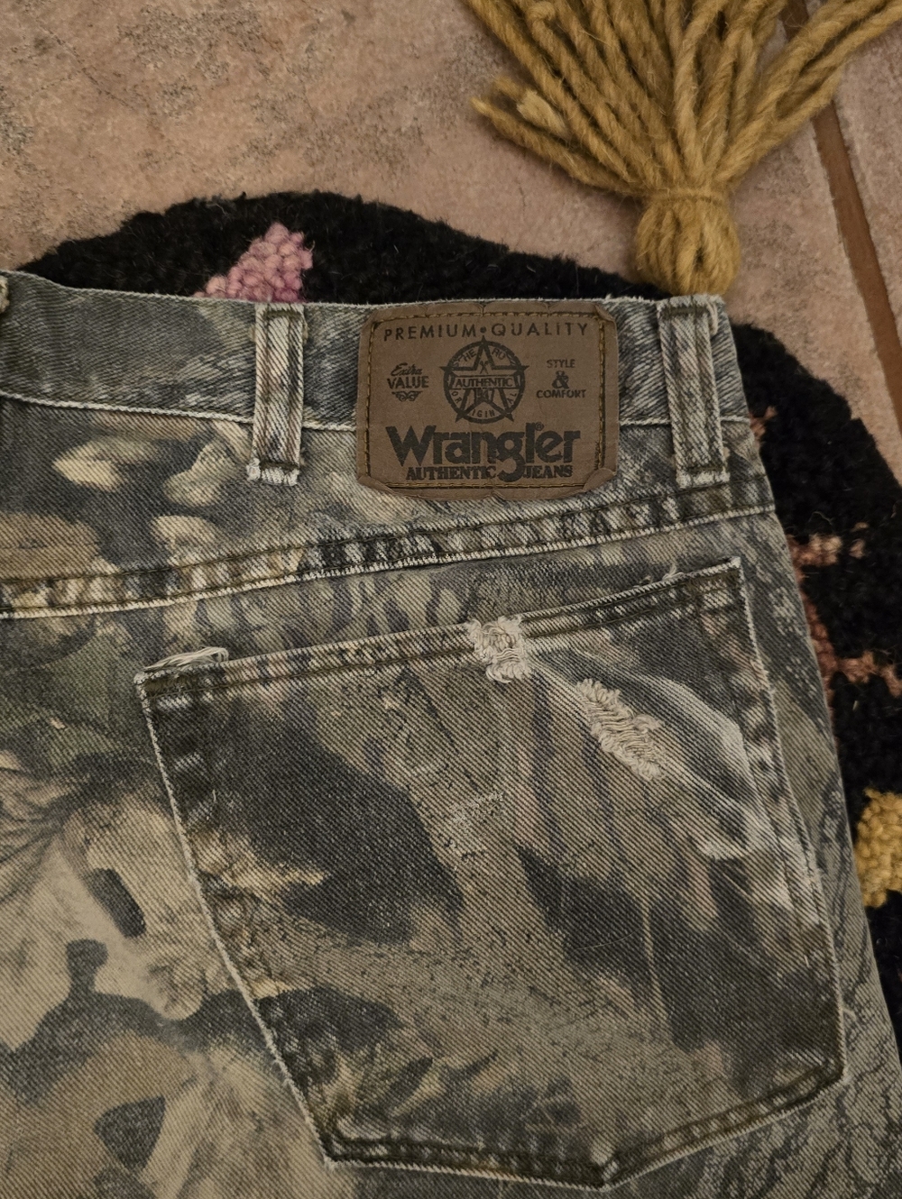 🔥🔥Wrangler Double Knee Y2k Camo Mossy Oak Jeans🔥🔥 Size 33W X 32L Skater Camo - Picture 7 of 8